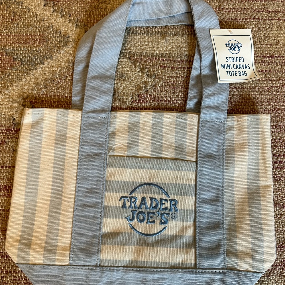 Trader Joe's Striped Mini Canvas Tote - Blue & Cream